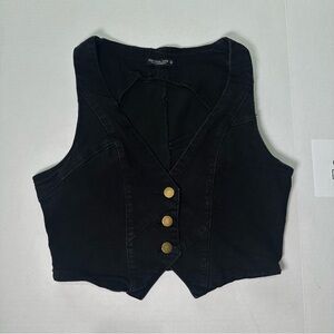 Emerson Lang Women’s Black Jean Vest Tank Top Button Front Casual Chic Festival